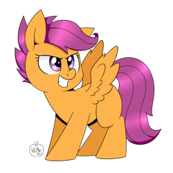 Size: 1300x1300 | Tagged: safe, artist:notenoughapples, scootaloo, grin, simple background, solo, spread wings, transparent background