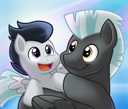 Size: 1984x1701 | Tagged: safe, artist:bcpony, derpibooru import, rumble, thunderlane, brothers, hoofbump