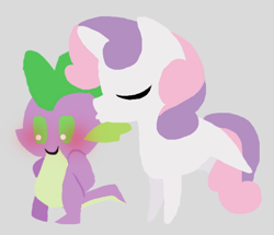 Size: 590x508 | Tagged: safe, artist:suapple, derpibooru import, spike, sweetie belle, dragon, blushing, female, kissing, male, pointy ponies, shipping, spikebelle, straight