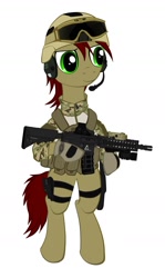 Size: 988x1663 | Tagged: safe, artist:orang111, derpibooru import, oc, oc only, pony, assault rifle, clothes, female, gun, headset, helmet, hk416, infantry, mare, military, mk 18, soldier, solo, uniform