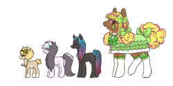 Size: 1779x890 | Tagged: safe, artist:spideride, derpibooru import, oc, oc only, oc:airy, oc:antiquity, oc:stitch'n, earth pony, pony, angry, bandaid, bow, clothes, female, freckles, goggles, happy, mare, pigtails, simple background, smiling, socks, stitches, tail bow, transparent background