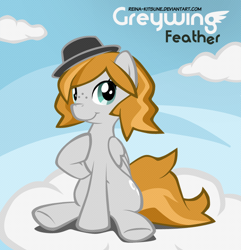 Size: 1000x1036 | Tagged: safe, artist:reina-kitsune, derpibooru import, oc, oc only, oc:greywing feather, pegasus, pony, cloud, cloudy, freckles, hat, solo