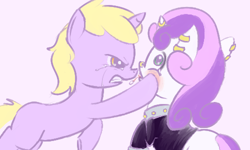 Size: 500x300 | Tagged: safe, artist:a6p, derpibooru import, dinky hooves, sweetie belle, ask dinky doo, meanie belle, meanie vs dinky, punch, tumblr