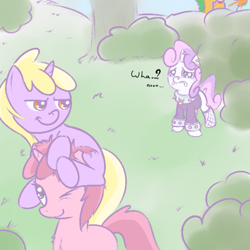 Size: 555x555 | Tagged: safe, artist:a6p, derpibooru import, dinky hooves, ruby pinch, sweetie belle, ask dinky doo, meanie belle, meanie vs dinky, tumblr