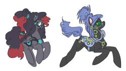 Size: 1514x859 | Tagged: safe, artist:spideride, derpibooru import, oc, oc only, earth pony, pegasus, pony, female, mare, nose ring, ponytail, saddle