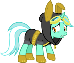 Size: 1293x1112 | Tagged: safe, artist:punzil504, derpibooru import, lyra heartstrings, pony, unicorn, bunny ears, clothes, dangerous mission outfit, female, goggles, hoodie, mare, simple background, solo, transparent background