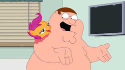 Size: 653x367 | Tagged: safe, derpibooru import, scootaloo, chickun, exploitable meme, family guy, forced meme, meme, vestigial twin