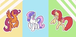 Size: 1131x555 | Tagged: safe, artist:glasswhistle, derpibooru import, apple bloom, scootaloo, sweetie belle, cutie mark crusaders, older, triptych