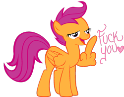 Size: 1149x894 | Tagged: safe, derpibooru import, scootaloo, chickun, exploitable meme, forced meme, fuck you, meme, solo, vulgar