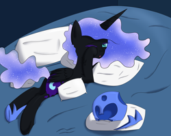 Size: 2231x1779 | Tagged: safe, artist:iados, derpibooru import, nightmare moon, helmet, solo, tired