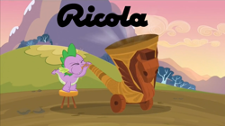 Size: 1024x574 | Tagged: safe, derpibooru import, edit, edited screencap, screencap, spike, dragon, hurricane fluttershy, alpine horn, caption, meme, ricola, solo