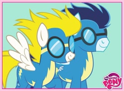 Size: 720x531 | Tagged: safe, derpibooru import, soarin', surprise, my little pony logo, wonderbolts