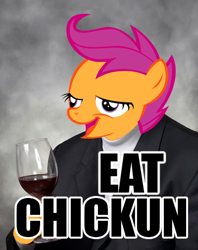 Size: 400x505 | Tagged: safe, derpibooru import, scootaloo, 4chan, chickun, exploitable meme, forced meme, meme