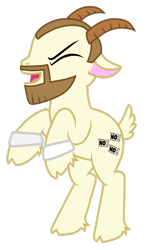 Size: 688x1161 | Tagged: safe, artist:jennieoo, derpibooru import, goat, beard, cloven hooves, daniel bryan, eyes closed, facial hair, goatified, horn, male, open mouth, ponified, rearing, solo, wwe