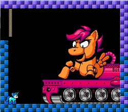 Size: 770x676 | Tagged: safe, derpibooru import, screencap, scootaloo, crossover, gutsdozer, megaman, megapony, ponified, scootabot