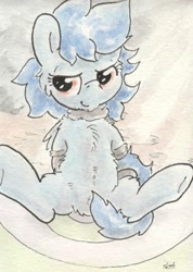 Size: 676x950 | Tagged: safe, artist:slightlyshade, derpibooru import, nightshade, pegasus, pony, cheek fluff, chest fluff, clothes, female, fluffy, mare, pubic fluff, scarf, shadowbolts, shoulder fluff, socks, solo, strategically covered, tail censor, teasing, traditional art