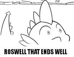 Size: 348x268 | Tagged: safe, artist:the-unicorn-lord, derpibooru import, edit, spike, dragon, futurama, kilroy was here, monochrome, roswell, solo, soon, text