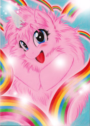Size: 2484x3496 | Tagged: safe, artist:beti-young, derpibooru import, oc, oc only, oc:fluffle puff, pink fluffy unicorns dancing on rainbows, solo
