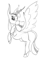 Size: 600x1066 | Tagged: safe, artist:archonix, derpibooru import, oc, oc only, alicorn, donkey, pony, alicorn oc, monochrome, sketch, solo