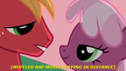 Size: 569x320 | Tagged: safe, derpibooru import, edit, edited screencap, screencap, big macintosh, cheerilee, earth pony, pony, hearts and hooves day (episode), breaking bad, cheerimac, descriptive noise, hearts and hooves day, male, meme, muffled rap music playing in distance, parody, shipping, stallion, straight, subtitles