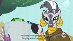 Size: 640x355 | Tagged: safe, derpibooru import, screencap, spike, zecora, dragon, zebra, just for sidekicks, implied spicora, meme, youtube caption