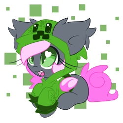 Size: 3000x3000 | Tagged: safe, artist:starlightlore, derpibooru import, oc, oc only, oc:heartbeat, bat pony, pony, blank flank, clothes, creeparka, creeper, cute, heart eyes, hoodie, minecraft, simple background, transparent background, wingding eyes