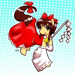 Size: 578x571 | Tagged: safe, artist:valiumangel, derpibooru import, clothes, dress, hakurei reimu, ponified, solo, touhou