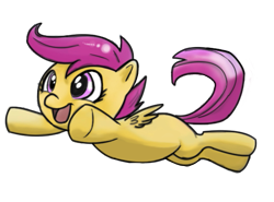 Size: 625x462 | Tagged: safe, artist:valiumangel, derpibooru import, scootaloo, flying, happy, scootaloo can fly, smiling, solo