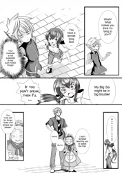 Size: 1024x1448 | Tagged: safe, artist:0ryomamikado0, apple bloom, big macintosh, granny smith, spike, human, comic:doki doki harmony, comic, humanized, manga, metahumor, monochrome, scales, tailed humanization