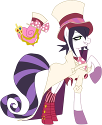 Size: 438x536 | Tagged: safe, artist:darieari, derpibooru import, blue exorcist, mephisto, mephisto pheles, pimpin' outfit, ponified