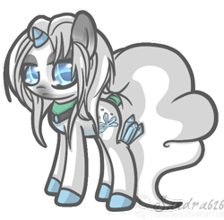 Size: 553x543 | Tagged: safe, artist:sandra626, derpibooru import, oc, oc only, oc:crispy flocon, pony, unicorn, collar, commission, crystal, cute, frown, long tail, looking at you, solo, tail wrap