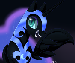 Size: 905x757 | Tagged: dead source, safe, artist:sion, derpibooru import, nightmare moon, fangs, solo