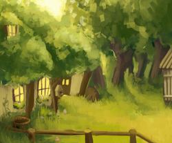 Size: 2300x1900 | Tagged: safe, artist:celestiawept, derpibooru import, fluttershy's cottage, no pony, scenery