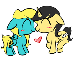 Size: 600x537 | Tagged: safe, artist:flaminbunny, derpibooru import, oc, oc only, blushing, boop, cute, female, heart, male, metajoker, noseboop, straight, tiny