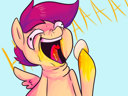 Size: 1280x960 | Tagged: safe, artist:spanish-scoot, derpibooru import, scootaloo, cannibalism, preguntascootaloo, solo