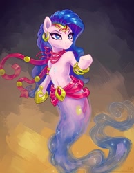 Size: 1750x2250 | Tagged: safe, artist:kp-shadowsquirrel, derpibooru import, amira, saddle arabian, armband, armpits, belly button, bracelet, clothes, earring, genie, headdress, shoes, solo, waistband