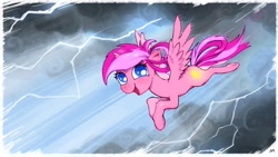 Size: 1920x1080 | Tagged: safe, artist:cmaggot, derpibooru import, oc, oc only, oc:lightning rod, flying, lightning, solo