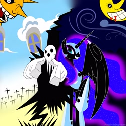 Size: 2600x2600 | Tagged: safe, artist:bludraconoid, derpibooru import, nightmare moon, crossover, lord death, soul eater