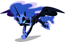 Size: 9568x6211 | Tagged: safe, artist:jordila-forge, derpibooru import, nightmare moon, alicorn, pony, absurd resolution, charge, ethereal mane, female, mare, running, simple background, solo, spread wings, starry mane, transparent background, vector, wings