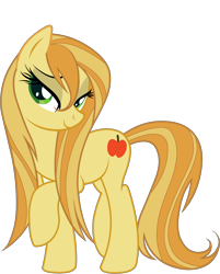 Size: 2286x2842 | Tagged: safe, artist:sellyme, derpibooru import, bailey sweet, braeburn, earth pony, pony, bedroom eyes, female, looking at you, mare, rule 63, simple background, solo, transparent background, wet mane