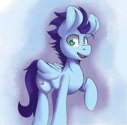 Size: 3493x3457 | Tagged: safe, artist:sourspot, soarin', pony, big ears, cute, looking at you, raised hoof, smiling, soarinbetes, solo