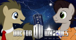 Size: 1500x800 | Tagged: safe, artist:flare-chaser, derpibooru import, doctor whooves, day of the doctor, doctor who, eleventh doctor, space, tardis, tenth doctor, time travel