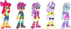 Size: 416x170 | Tagged: safe, artist:botchan-mlp, derpibooru import, apple bloom, diamond tiara, scootaloo, silver spoon, sweetie belle, equestria girls, boots, braid, cute, cutie mark crusaders, desktop ponies, diamondbetes, female, glasses, jewelry, pixel art, shoes, silverbetes, simple background, sprite, standing, tiara, transparent background