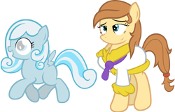 Size: 2706x1740 | Tagged: safe, artist:clamstacker, derpibooru import, oc, oc only, oc:cream heart, oc:snowdrop, earth pony, pegasus, pony, clothes, filly, robe