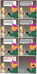 Size: 504x1002 | Tagged: safe, derpibooru import, scootaloo, chickun, exploitable meme, forced meme, meme