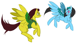 Size: 2263x1301 | Tagged: safe, artist:toastiepony, derpibooru import, oc, oc only, pony, female, flying, glasses, headband, male, mare, solo, stallion