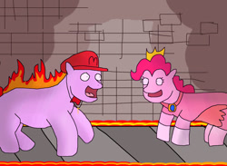 Size: 1024x749 | Tagged: safe, artist:pewdie-pinkiepie, derpibooru import, oc, oc:clarance, earth pony, pony, troll, 1000 hours in ms paint, canon x oc, clarence, clothes, cross, crossover, crown, dress, failed 4chan troll, hat, mario, ms paint, necklace, obvious troll, princess peach, religion, shipping, super mario bros., tiara, wat, why