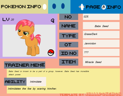 Size: 1357x1071 | Tagged: safe, derpibooru import, babs seed, completed info, filly, info, pokéball, pokémon, ponymon, vector