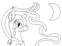 Size: 1024x771 | Tagged: safe, artist:cosmacaw, derpibooru import, nightmare moon, drawing, monochrome, solo