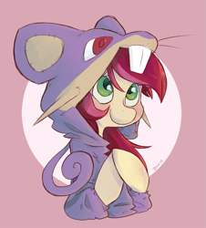 Size: 971x1073 | Tagged: safe, artist:dreamyri, artist:goatsocks, derpibooru import, roseluck, earth pony, pony, clothes, costume, kigurumi, pokémon, rattata, solo